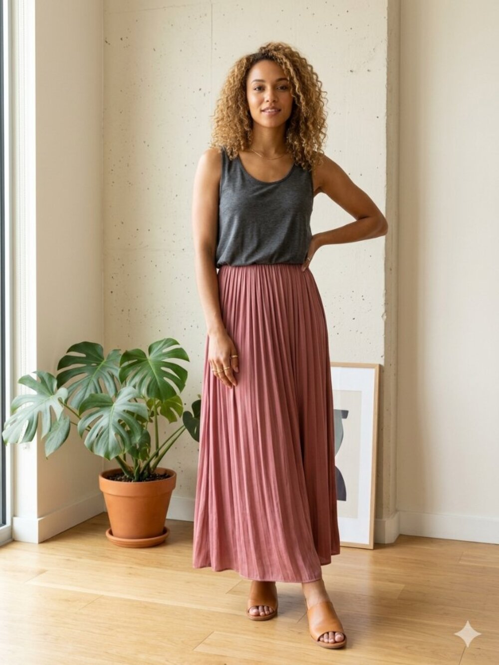 LOFT sleeveless gray top with rose pleated maxi dress size XS